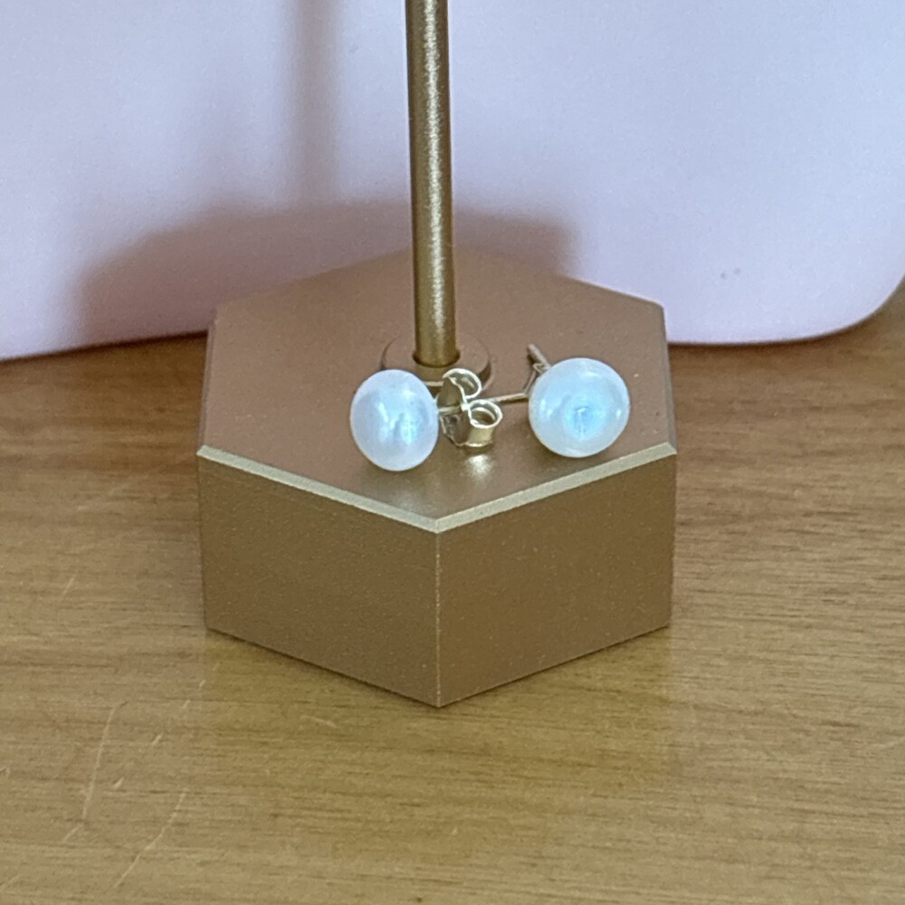 Gold Plated Sterling Genuine 7mm White Cultured Freshwater Button Pearl Earrings